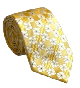 Donald Trump Tie Signature Collection Silk Yellow Square Blue Dot Handmade - Picture 1 of 9