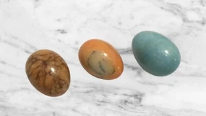 Vintage Marble Alabaster Eggs Lot Of 3 Easter Spring Decor Orange Browns Blue - Picture 1 of 10