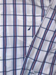 Nautica XXL 2XL Button Up Dress Shirt Men Plaid Long Sleeve White 100% Cotton - Picture 1 of 7