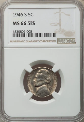 1946 S 5C Jefferson Nickel NGC MS66 Full Steps Cover