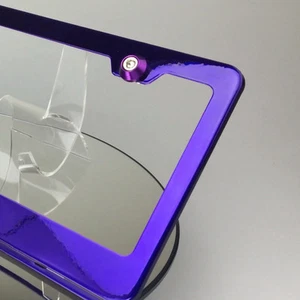 Powder Coat Candy Purple License Plate Frame w/ Aluminum Circle Type Screw Caps - Picture 1 of 9