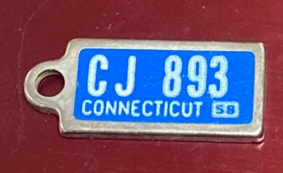 Vintage 1958 Connecticut Disabled American Veterans Mini License Plate Key Tag - Image 1 of 2
