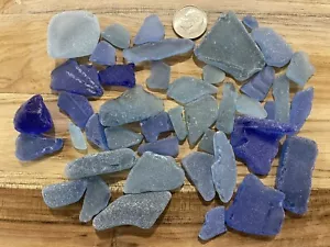 Vidrio de mar - Lote de 4 onzas de piezas azules diversas vidrio de mar - Lote # 255 - Imagen 1 de 2