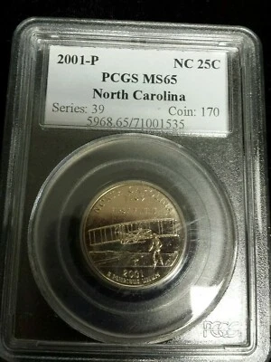 2001 P Washington Statehood Quarter - PCGS MS65 - North Carolina - Image 1 of 2