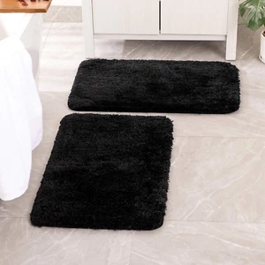 Set of 2 Non Slip Shaggy Bathroom Rugs Extra Thick Soft Bath Mats Plush Microfib - Picture 1 of 12
