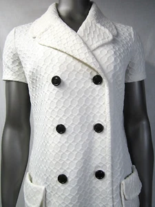 Vintage 1960's White Dress Textured Double Knit Polyester Button Up Size M-L - Picture 1 of 17