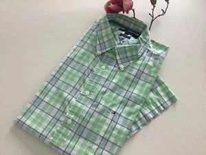 240€ Designer-Hemd TOMMY HILFIGER Polo ITALY kariert lind grün XL-XXL 52/54 TOP - Bild 1 von 4