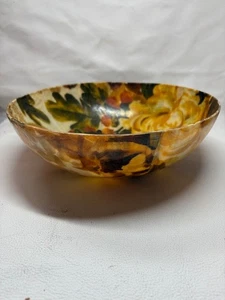 Vintage 1960's Fall Floral Fiberglass Salad Serving Bowl MCM - 11" Retro - Picture 1 of 6