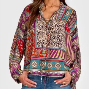 Johnny Was 100% Seide Patch Finn Top - Bluse - Mehrfarbig - Größe XS - Bild 1 von 7