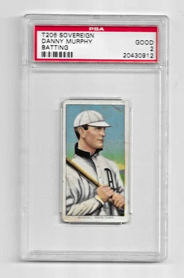 1909 T206 SOVEREIGN 350 TOBACCO BASEBALL DANNY MURPHY BATTING PSA 2 NQ ATHLETICS - Image 1 of 4
