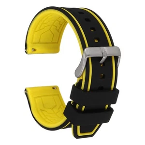 Silicone Watch Bands 24mm Soft Quick Release Watch Bands, Black Yellow - Zdjęcie 1 z 6