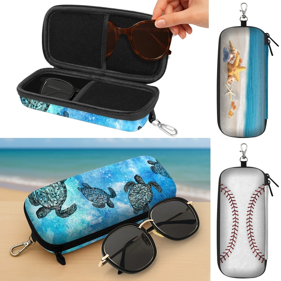Double Eyeglasses Case Hard Shell Travel Sunglasses Holder with Zipper & Clip - Image 1 of 1