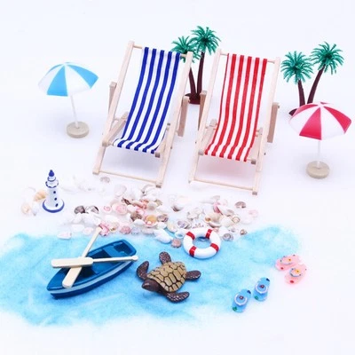 Bürodeko Strandstil Miniatur Schreibtisch Stranddeko kleine Sonnenschirme blau - Bild 1 von 4