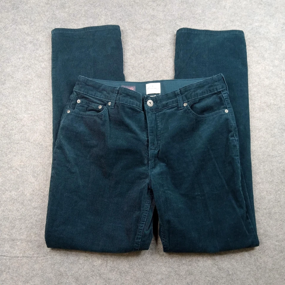 St Johns Bay 裤子女式 12 蓝绿色灯芯绒直筒弹力 5 口袋休闲 — 第 1/4 张图片