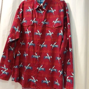 Vintage Wrangler Western Shirt - Bucking Bronco snap Cowboy Pattern - XL/TG - Picture 1 of 10