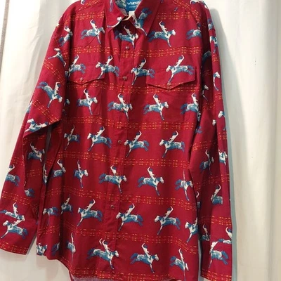 Vintage Wrangler Western Shirt - Bucking Bronco snap Cowboy Pattern - XL/TG - Image 1 of 4