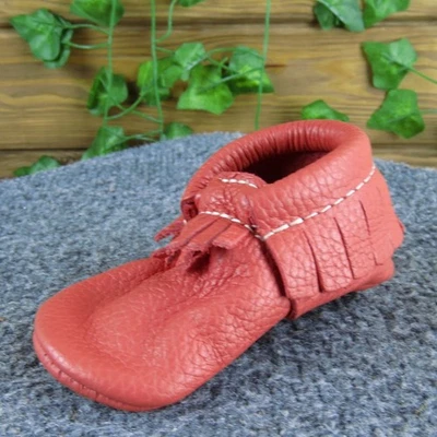 Freshly Picked Baby Toddler Leather Moccasins 3 Peach Soft Sole Fringe - Image 1 of 4