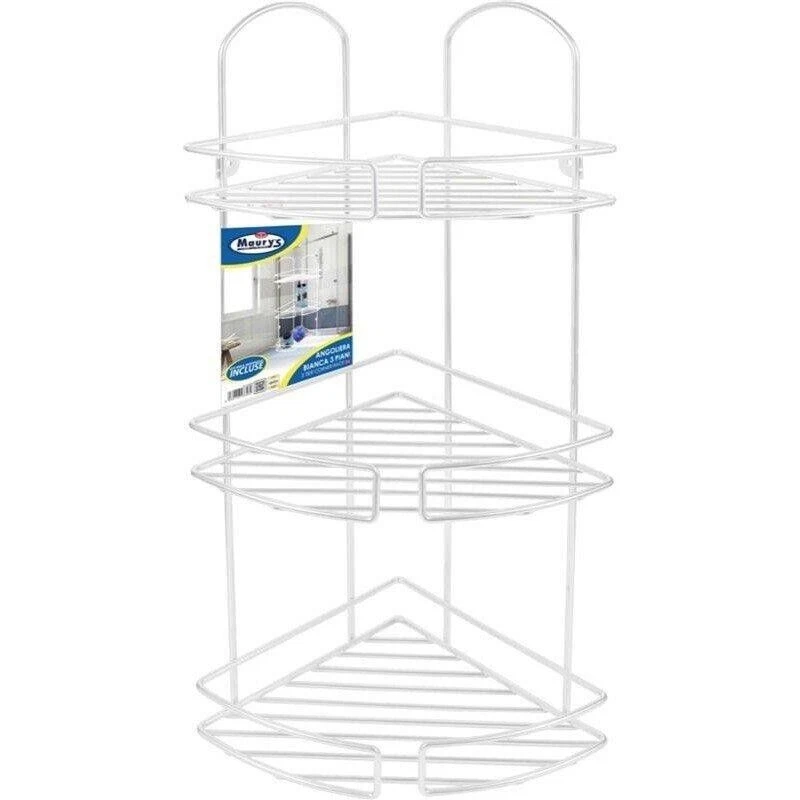 MAURY'S ANGOLIERA 3 PIANI BIANCA MENSOLA BAGNO E DOCCIA METALLO RIVESTITO APPENDIBILE