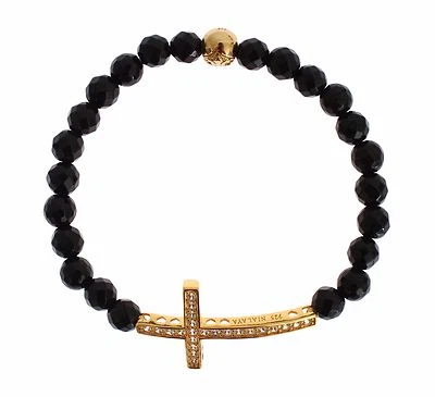 Pulsera de plata 925 con cruz de circonita cúbica de oro piedra ágata para mujer NIALAYA s. XS precio de venta sugerido por el fabricante 320 USD  Foto 1 de 4