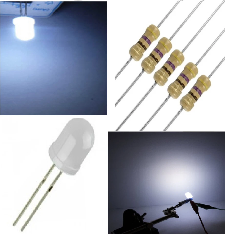 - SENZA MARCA//GENERICO - 10 diodi led 10 mm bianco freddo foggy LUCE DIFFUSA + RESISTENZE OMAGGIO