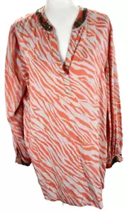 Camicetta tunica Chicos arancione bianco zebrato a righe colletto perline taglia 3 16/18 XL - Foto 1 di 12