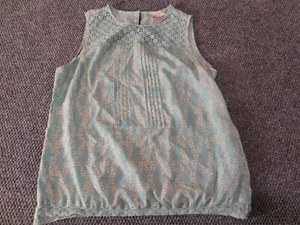 Ann Taylor Loft Blouse MP Petites Blue floral mesh hollow floral top casual - Picture 1 of 12