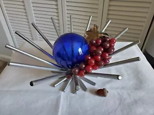 VTG MCM Silver Metal Fruit Bowl Basket Spiked Industrial Minimalist Decor 12" - Picture 1 of 10