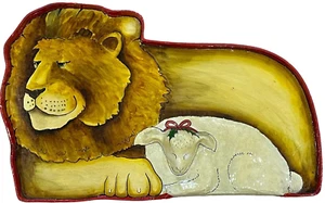 3D Paper Mache Painted Tray Platter Lion And The Lamb Vintage Large 23" x 14.75" - Picture 1 of 24