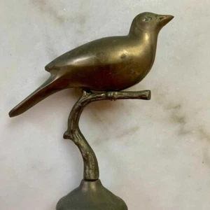 Vintage Solid Brass Love Bird Figurine Branch 6.5" Patina Sculpture bird lover - Picture 1 of 4