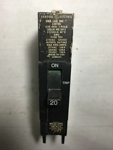 GE General Electric TEY120 20-AMP 1-POLE 277-VOLT Bolt-On Circuit Breaker USED - Picture 1 of 6
