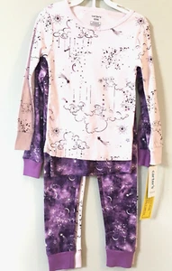 Carters Girls Pajamas Pink/Purple Knit Long Sleeve Size 4 Set of 2 Soft New - Picture 1 of 3