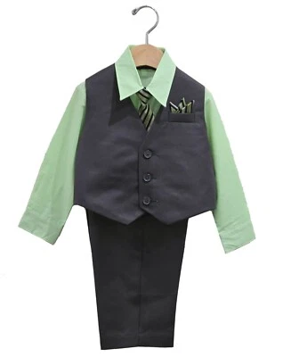 Conjunto de roupa formal infantil masculina terno 4 peças camisa colete calça gravata criança tamanho 2T-14 - Imagem 1 de 2