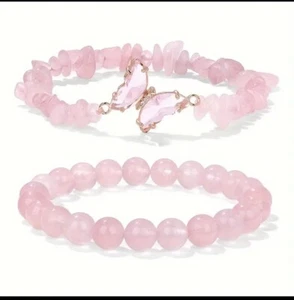 2pcs Natural Amethyst Obsidian Quartz Beaded Butterfly Bracelet Set - Picture 1 of 1