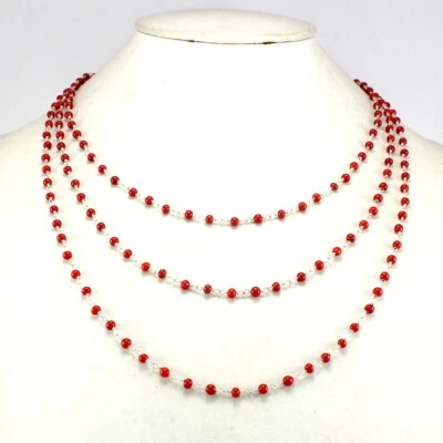 Collar Piedras Preciosas Coral Natural Hecho a Mano Cuentas Plata de Ley 925 Joyería Foto 1 de 3