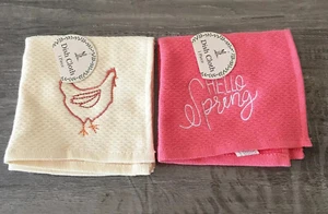 2er Set kleine Geschirrtücher Größe 10" x 10" Rosa Hello Spring & Elfenbein Huhn NEU  - Bild 1 von 3