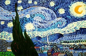 Noche estrellada, pintura al óleo sobre lienzo 24x36, reproducción de Van Gogh - Imagen 1 de 7