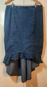 MERMAID TAIL Denim Blue Jeans Ruffled Skirt size 18W High Low Hem - Picture 1 of 10