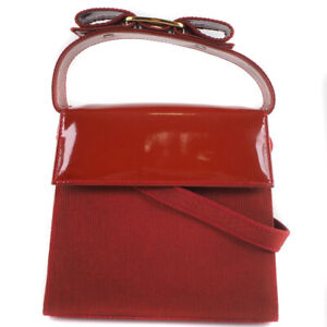 Salvatore Ferragamo 2WAYShoulder villa ribbon Shoulder Bag Red Patent leat...