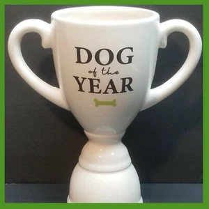Dog Trophy Mug Cup Dog the Year Two Handles White 6" Hand Wash Earthenware - Picture 1 of 6