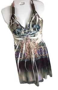 Talla S Christina Love Dress Halter Colorido Embellecido Boho Verano elástico - Imagen 1 de 7
