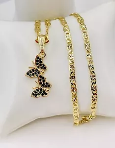 Mariposa CZ Cadena oró laminado/butterfly pendant and 14k gold plated chain - Picture 1 of 3