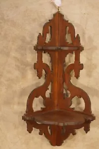 Antiguo estante de pared de esquina de arte popular primitivo de madera del siglo XIX 2 niveles 18" de alto - Imagen 1 de 12