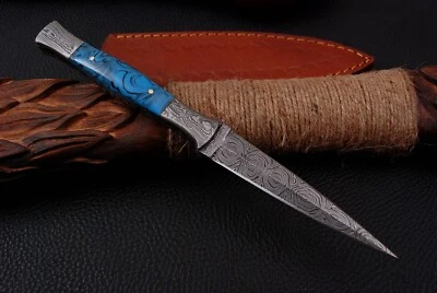 DAMASCUS KNIFE HUNTING SURVIVAL CAMPING DOUBLE EDGED FISHING KNIFE FULL TANG PRO - Image 1 of 4