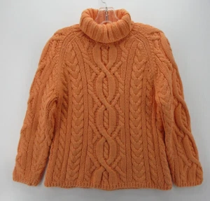 Orvis Sweater Women Large Orange Cashmere Cotton Fisherman Turtleneck Y2K Chunky - Picture 1 of 9