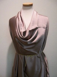 4yds VISCOSE SATIN FABRIC PALE BEIGE GLITTERY SHIMMERY METALLIC PINSTRIPE - Picture 1 of 4