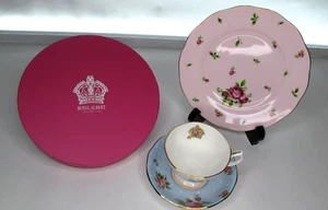 Royal Albert MODERN Vintage Mix Pink Teacup Blue Saucer Pink Plate Boxed - Picture 1 of 8