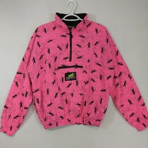 Vintage 80s 90s Retro Gecko Hawaii Pink Windbreaker Jacket EUC AOP Size Small - Picture 1 of 9