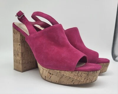 Guess Caleesi Pink Suede Platform Sandals Block Heel Leather Cork Size 10M  - Image 1 of 4