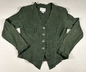 Ann Ferriday Vintage 90’s Bohemian Ruffle Blouse Button up Tie Back Green ONE SIZE - Bild 1 von 6