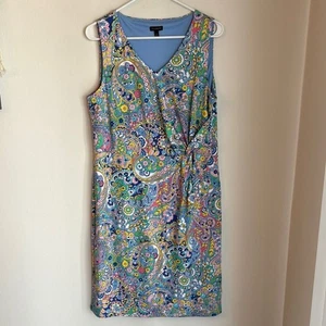 Talbots women PAISLEY SIDE GATHERED SHEATH DRESS V-Neck bright colorful LG NWOT - Picture 1 of 13